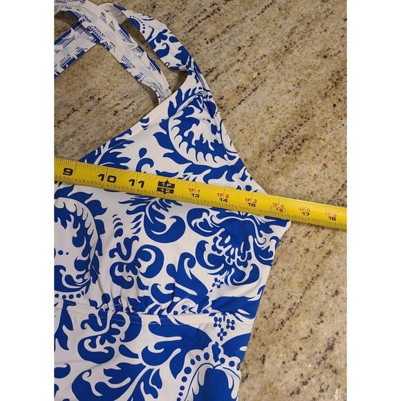 Lands End Women’s 12 Tankini Blue white Damask Flower Padded - Picture 13 of 14